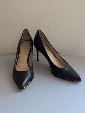 Coach Black Pointed Leather Pumps with Stud Trim